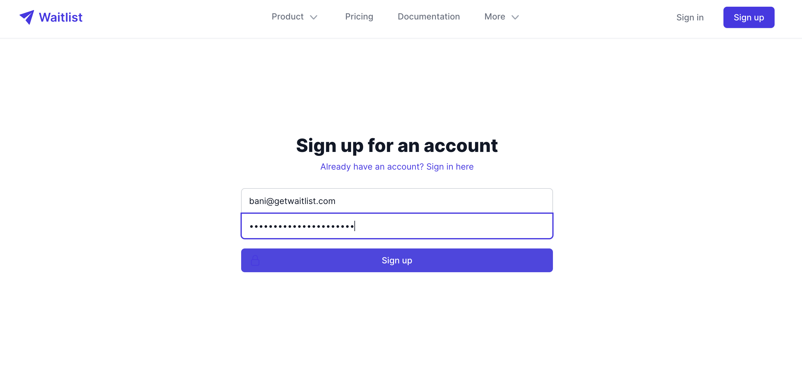 Waitlist signup interface