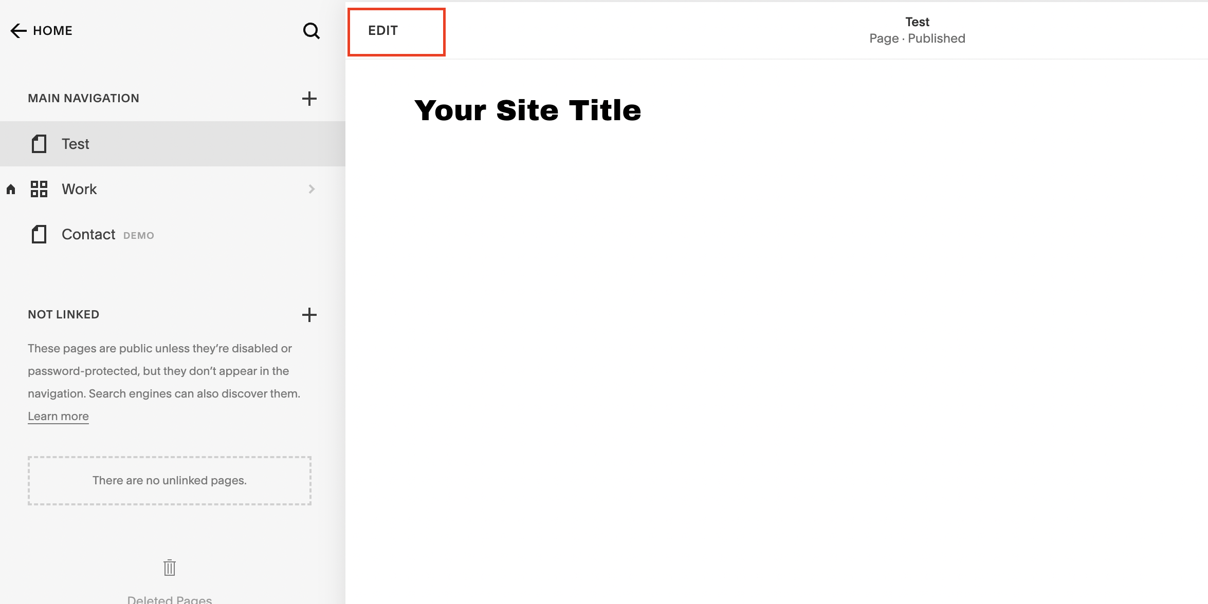 Squarespace interface step 1