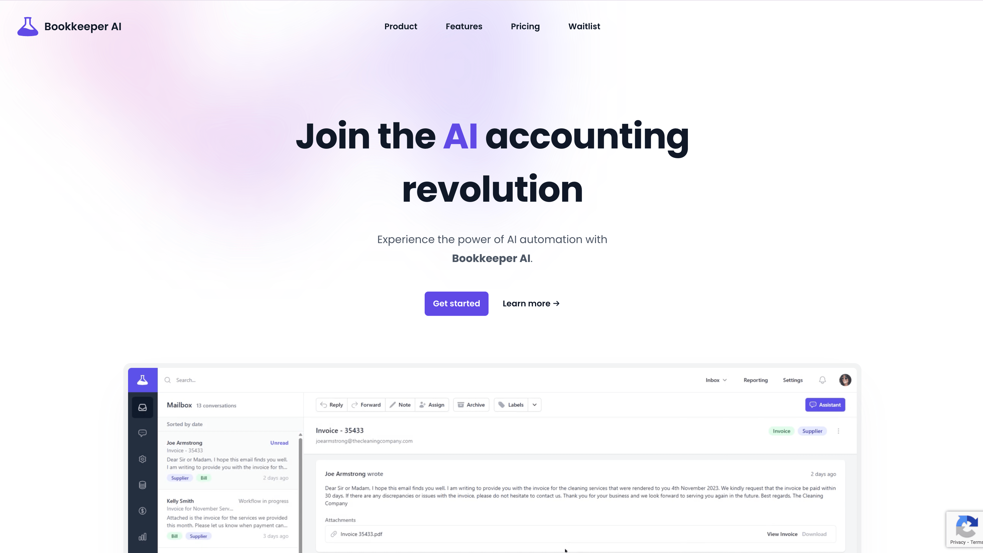 BookkeeperAI website landing page