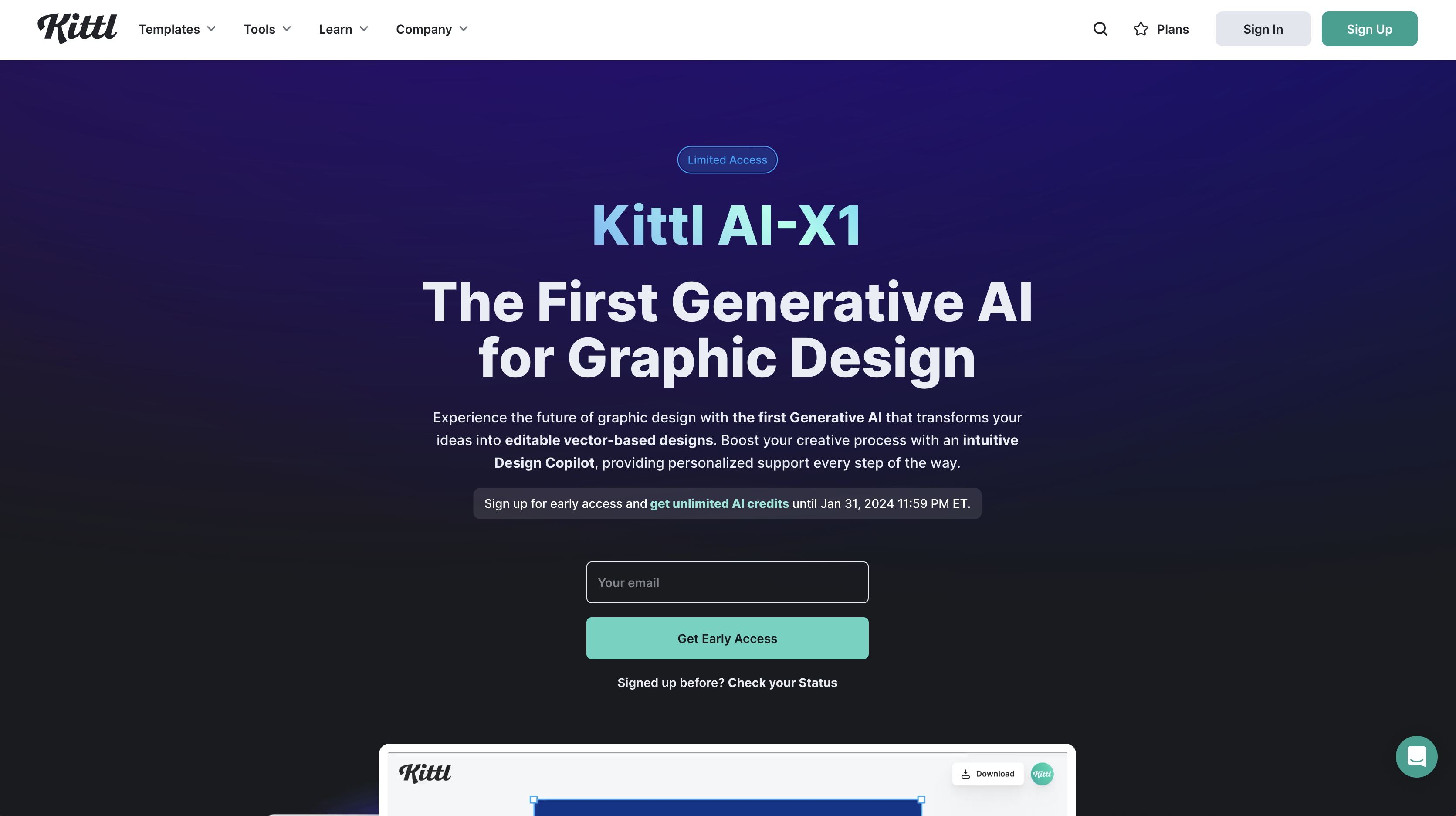 Kittl AI Website Landing Page